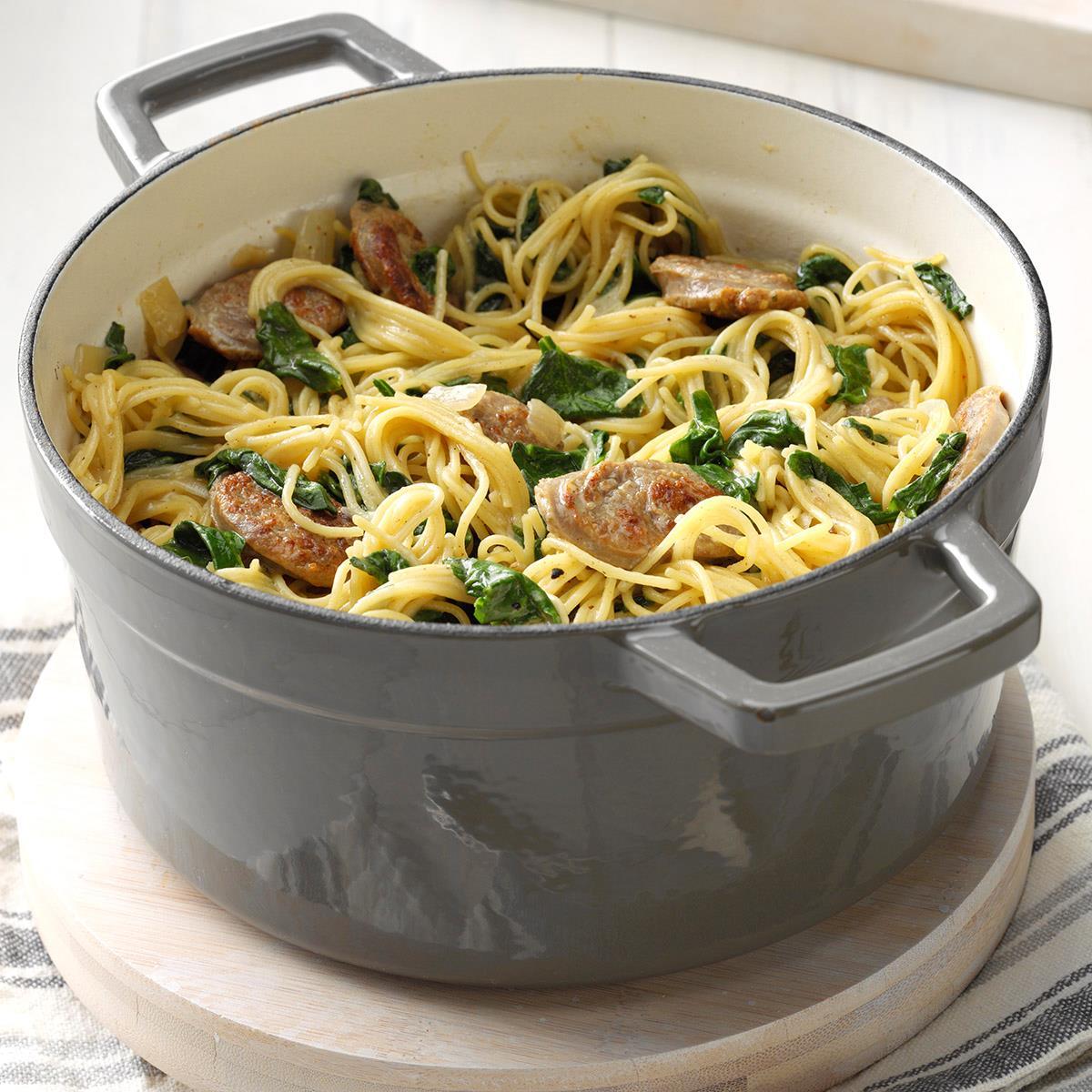 Angel Hair Pasta With Sausage Spinach Recipe Taste Of Home