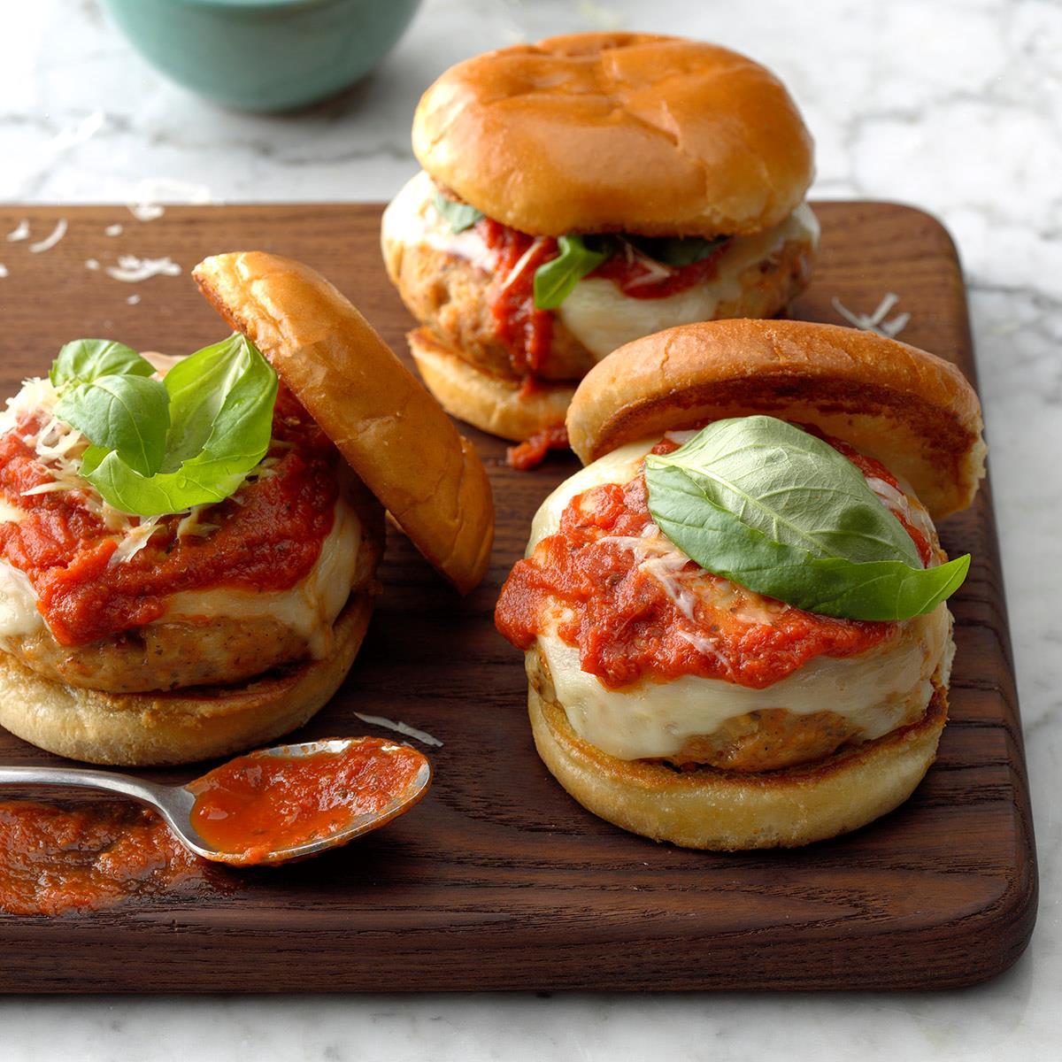Chicken Parmesan Burgers Recipe How To Make It Taste Of Home