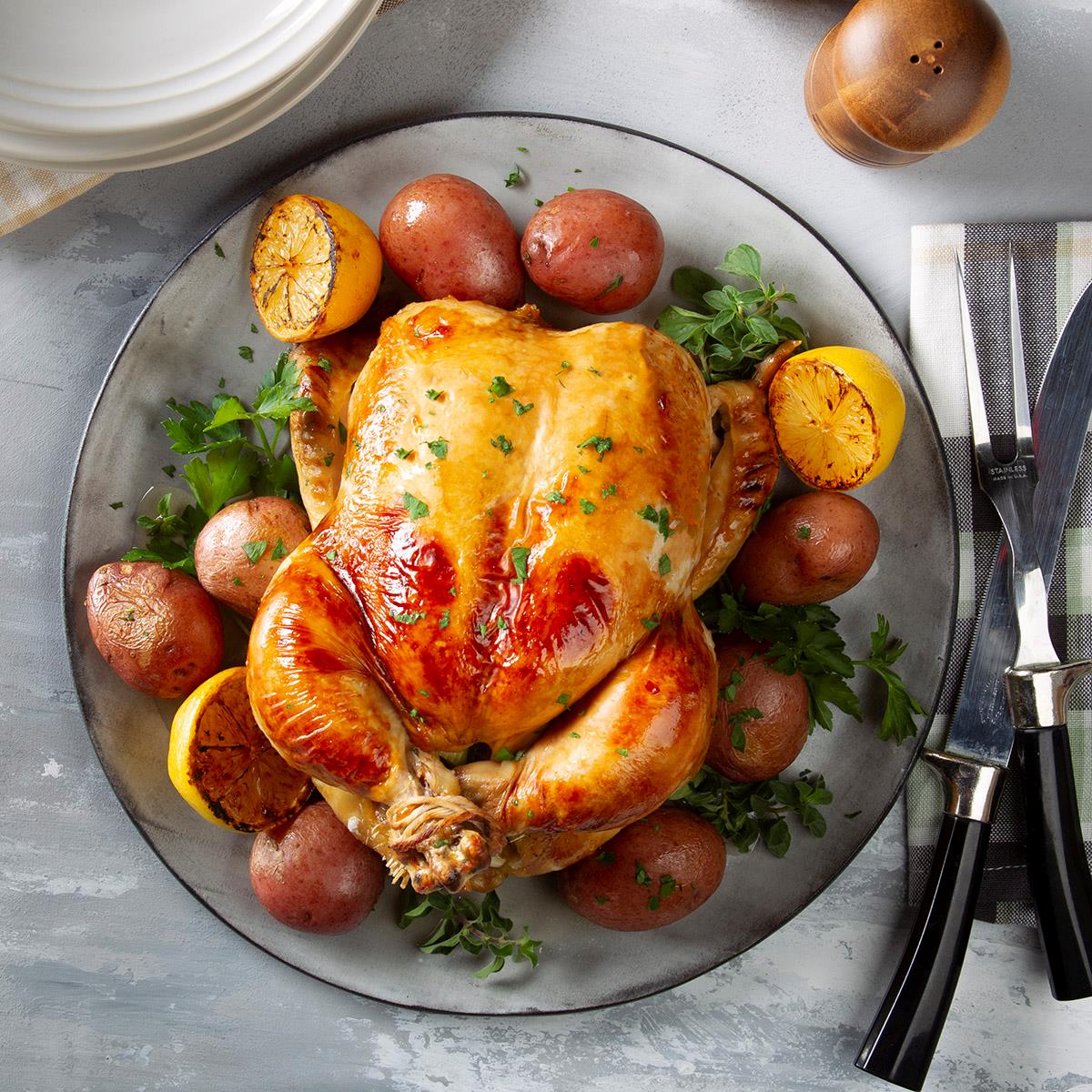 whole chicken in dutch oven with potatoes