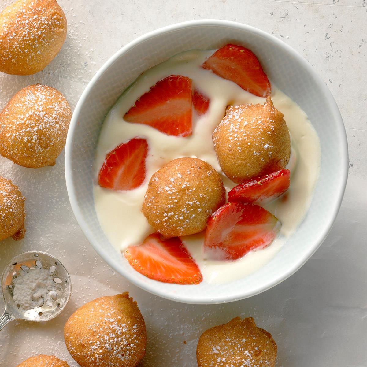 Fritters with Lemon Mousse and Strawberries image