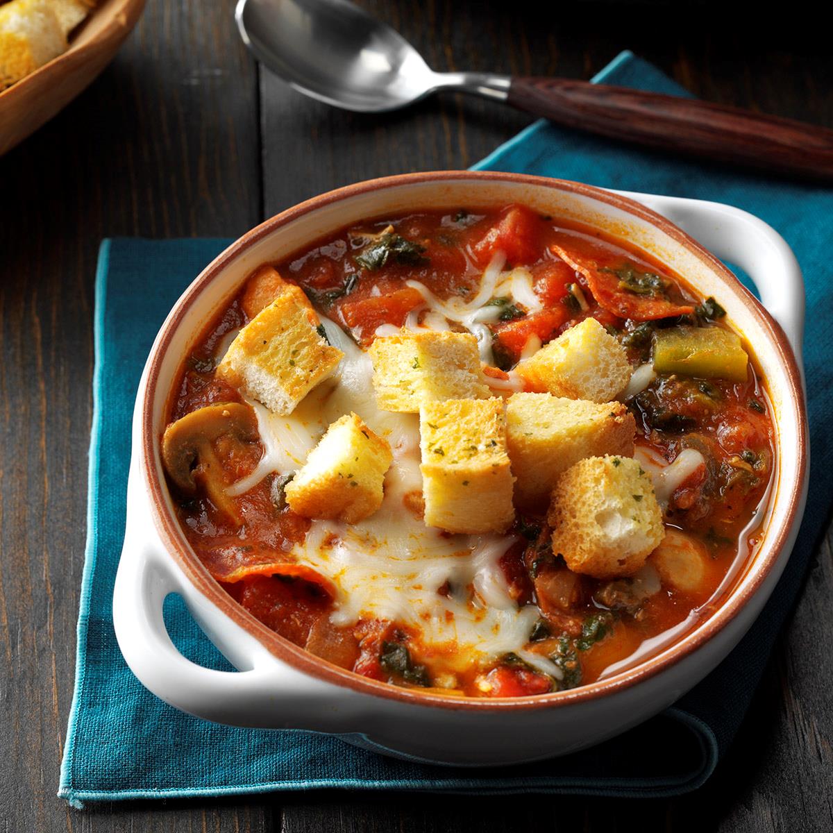 Pizza Soup with Garlic Toast Croutons-image