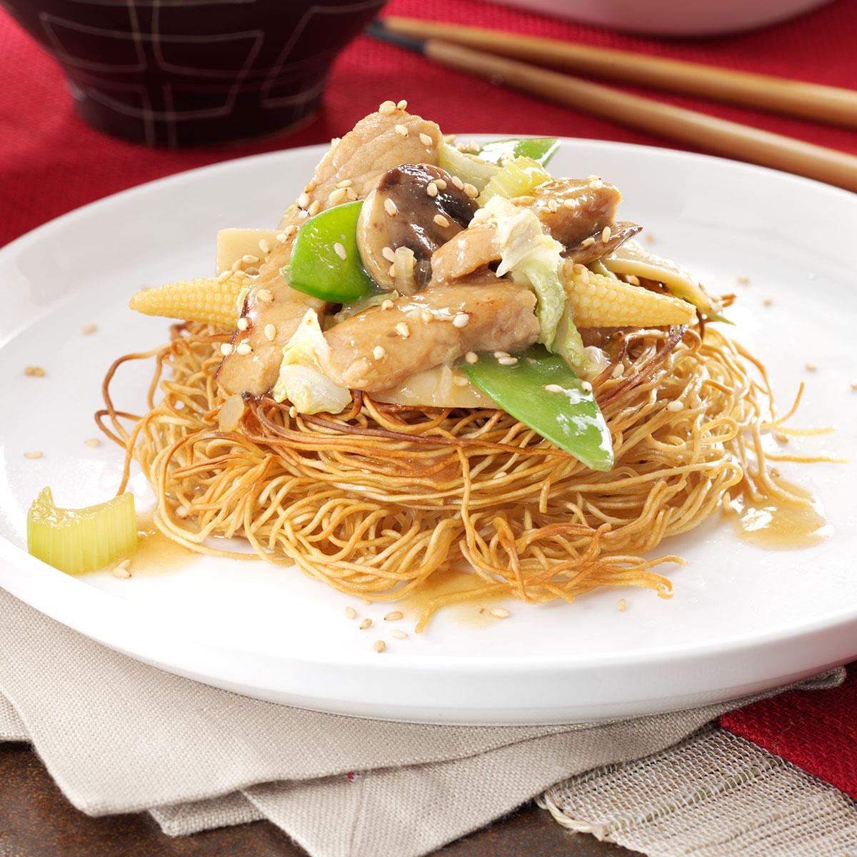 Pork Stir-Fry with Noodle Nests Recipe: How to Make It