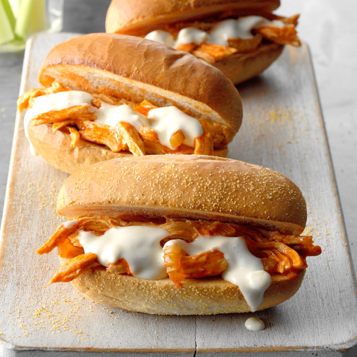 Shredded Buffalo Chicken Sandwiches Recipe How To Make It Taste Of Home