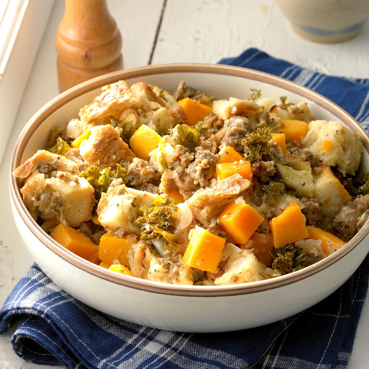 Sausage, Kale and Squash Bread Pudding image