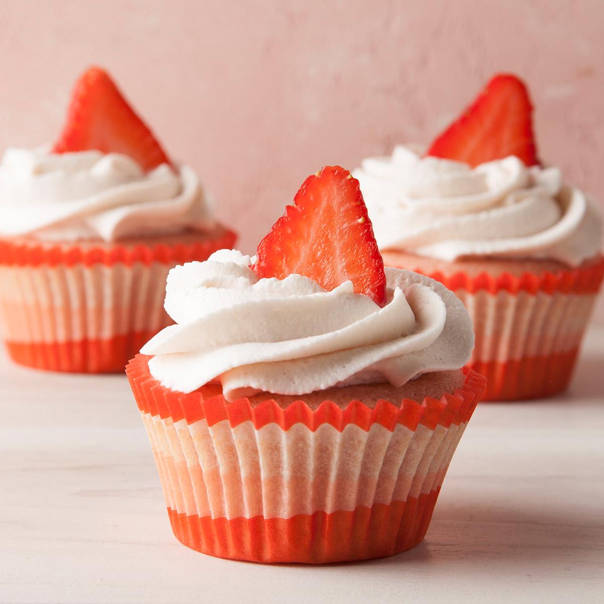 Strawberry Cupcakes with Whipped Cream Frosting Recipe: How to Make It |  Taste of Home