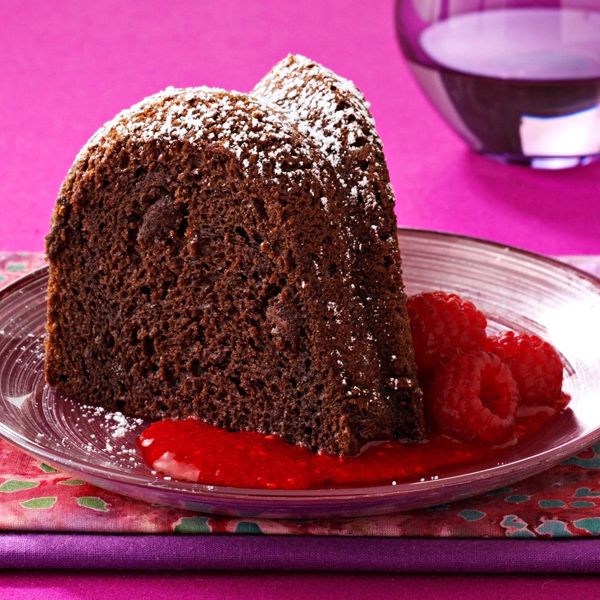 Triple-Chocolate Cake with Raspberry Sauce image