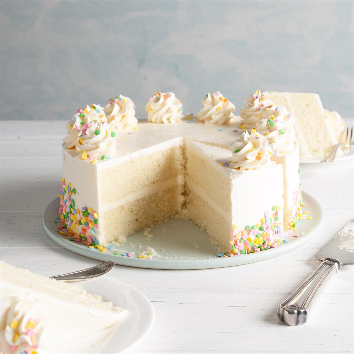 Indulge in this layer cake topped with rich buttercream-a vanilla lover&apo...