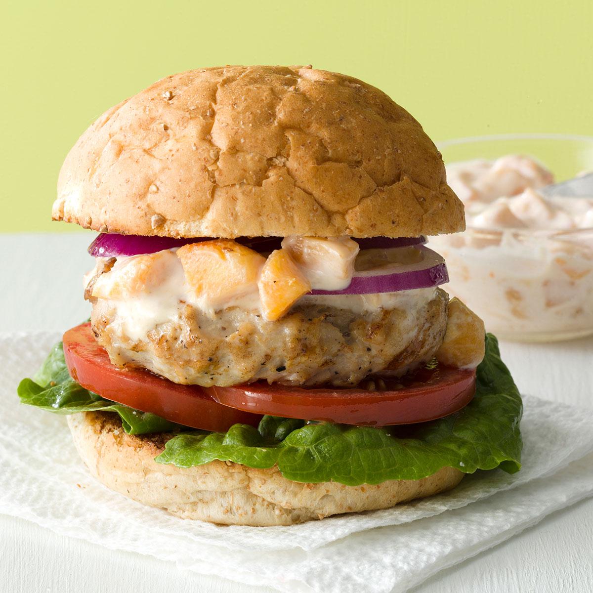 Makeover Turkey Burgers with Peach Mayo image