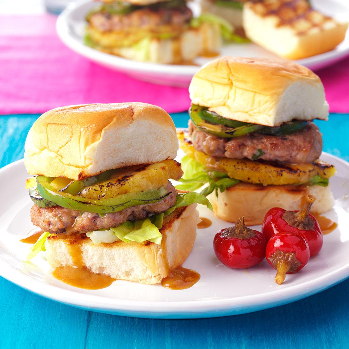 Pork Burgers with Grilled Pineapple & Peppers image