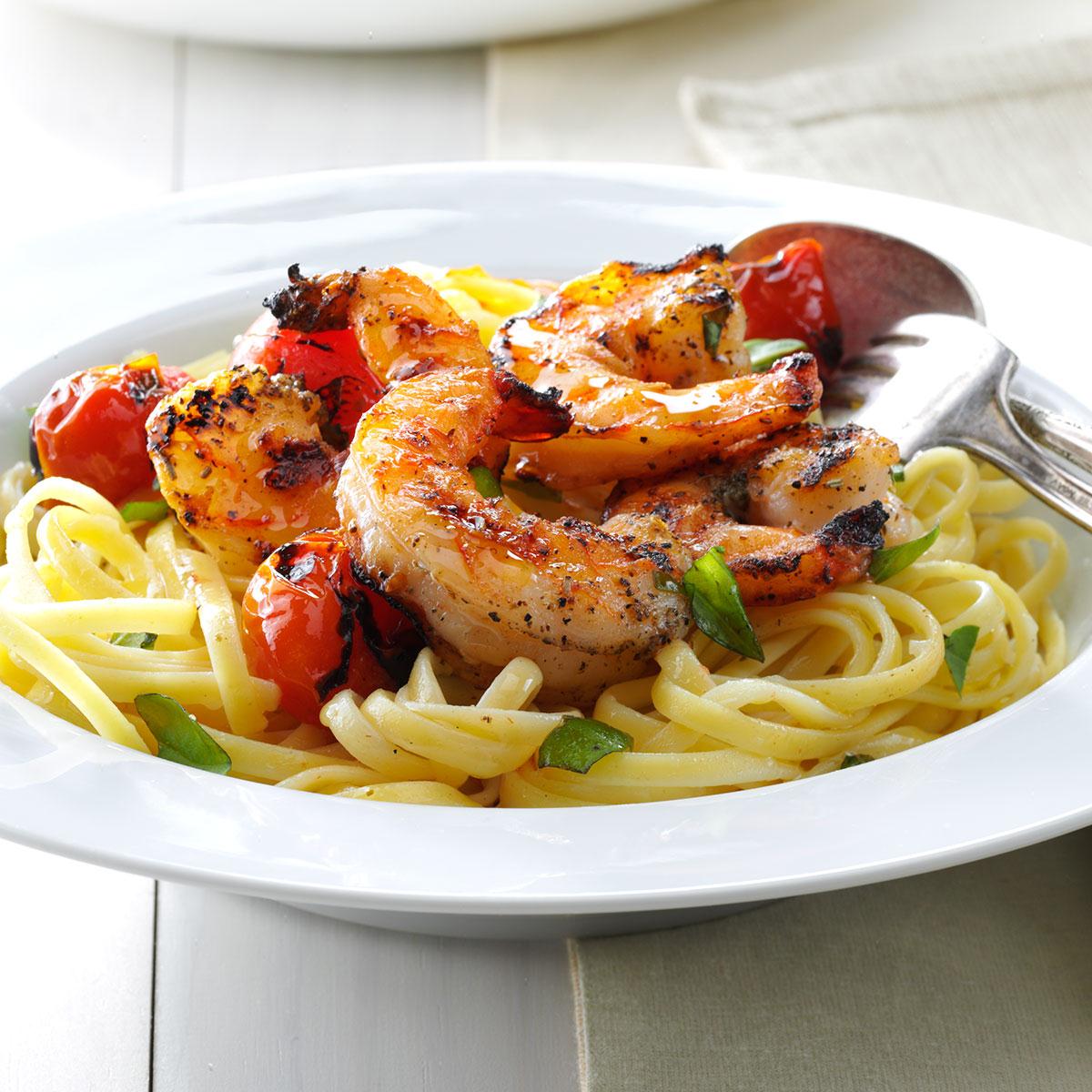 Grilled Shrimp & Tomatoes with Linguine Recipe: How to Make It