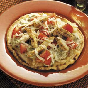 Hearty Chicken Pesto Pizzas image