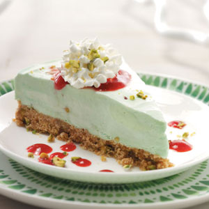 Frozen Pistachio Dessert with Raspberry Sauce image