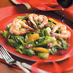 Romaine Pecan Salad with Shrimp Skewers image