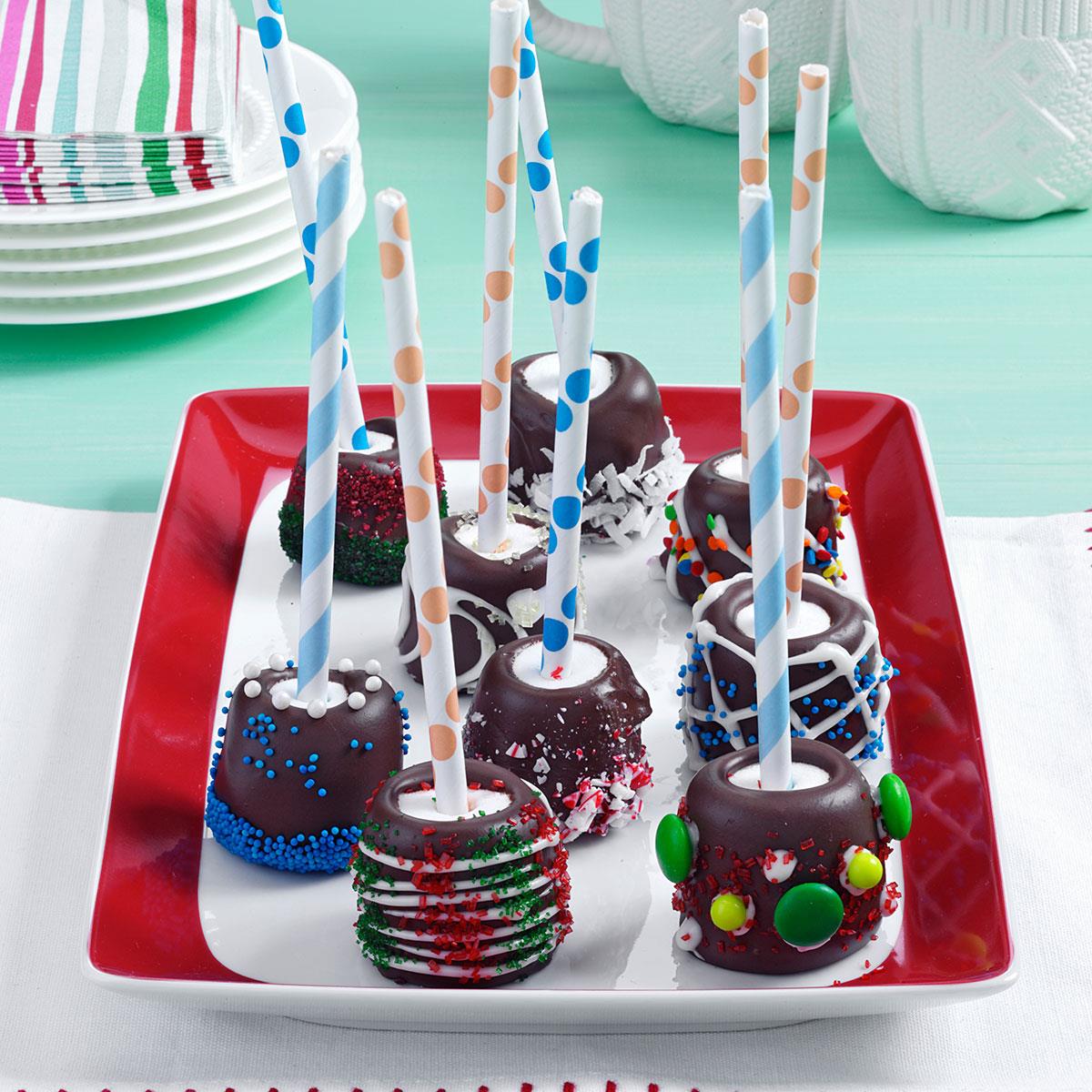 chocolate topped marshmallow sticks recipe taste of home