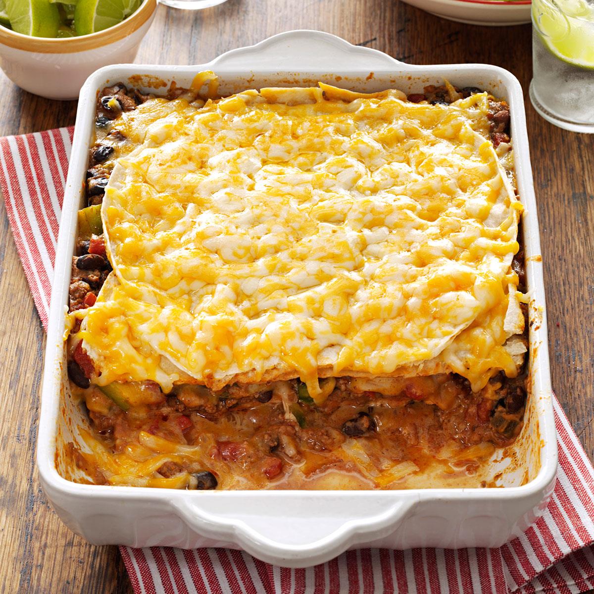 mexican casserole with ground beef and corn tortillas
