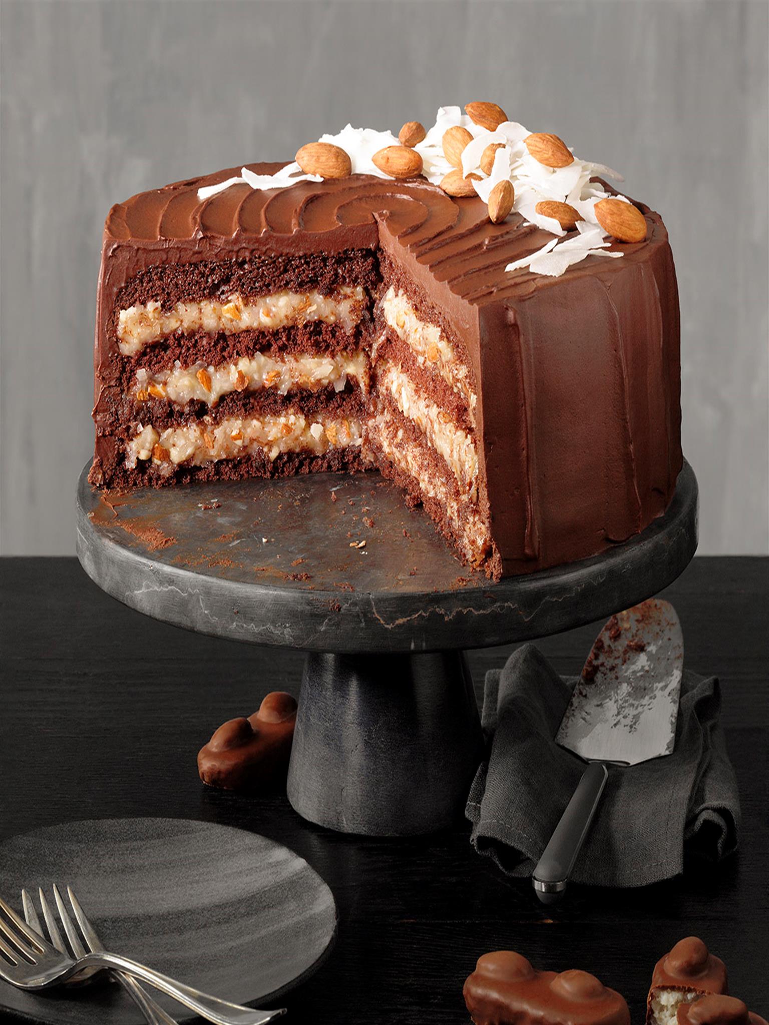 Bounty chocolate cake with caramel filling