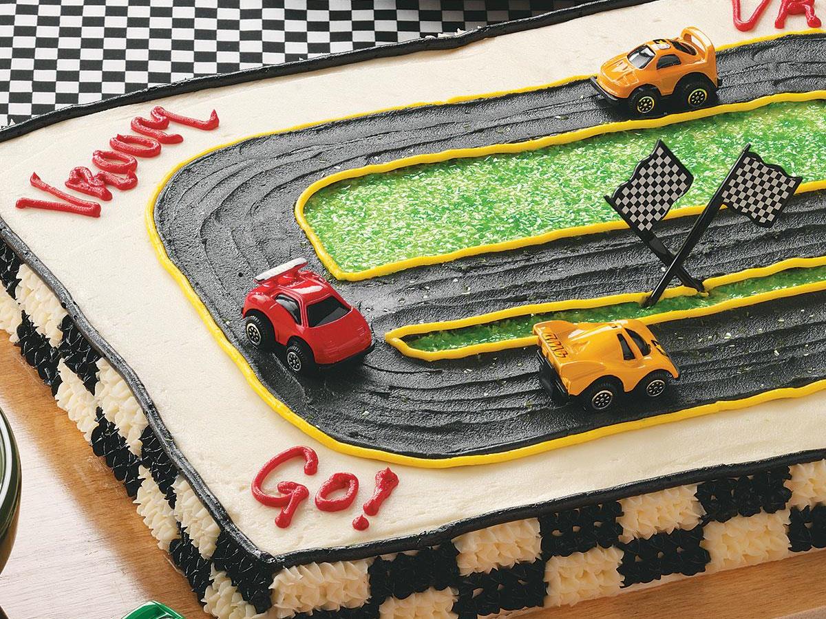 Image of Number Eight Birthday Cake Racing Car Track - Austockphoto