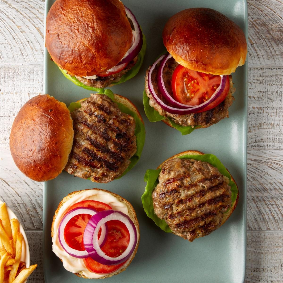 Pan-Seared Pork Burgers with Peppers and Mushrooms