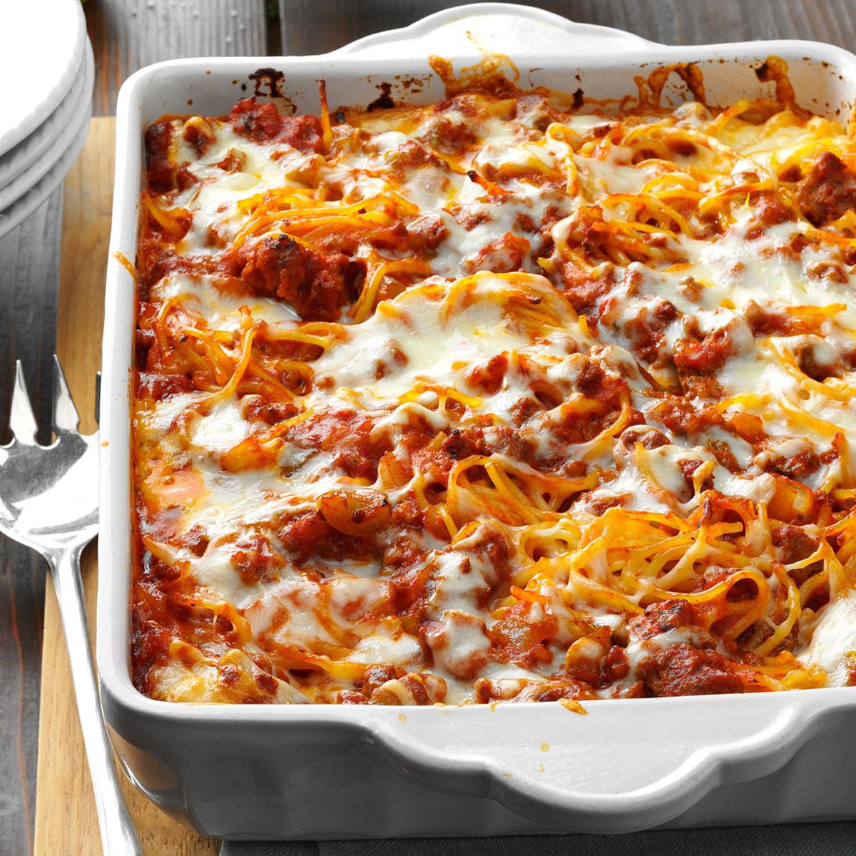 Oven top baked spaghetti